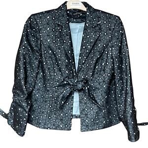 Boho Chic jacket black eyelet short vintage tie front tie sleeves size 6